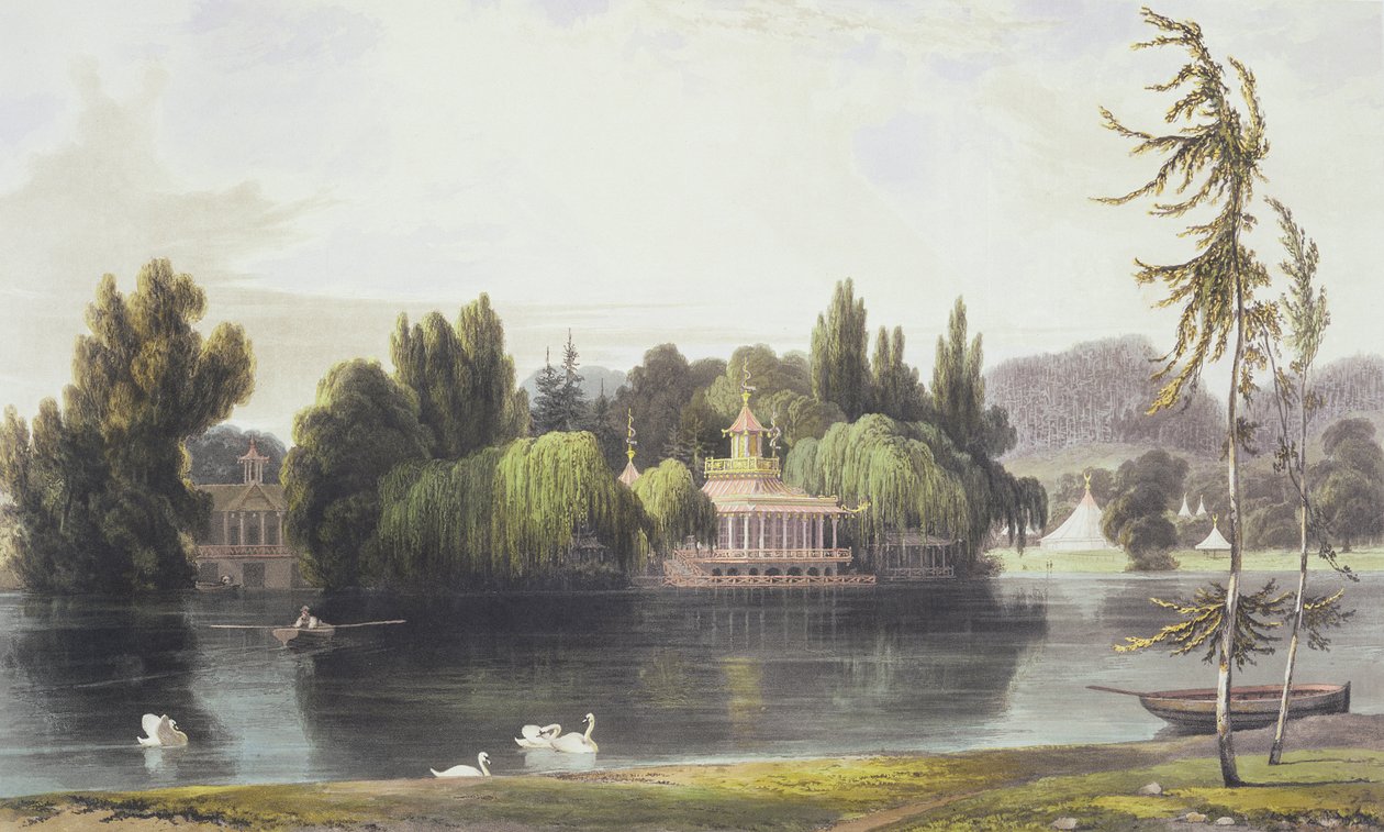 Vue de Virginia Water avec temples de jardin, de 
