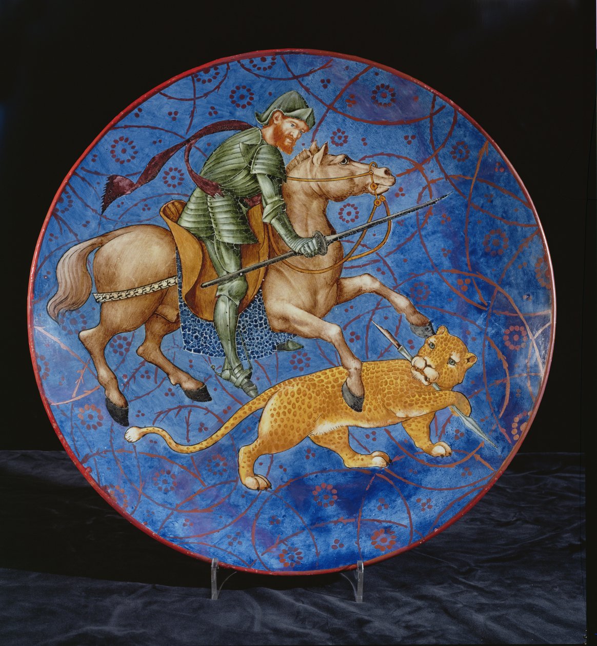 Plat avec un chevalier monté tentant de percer un léopard - William de Morgan