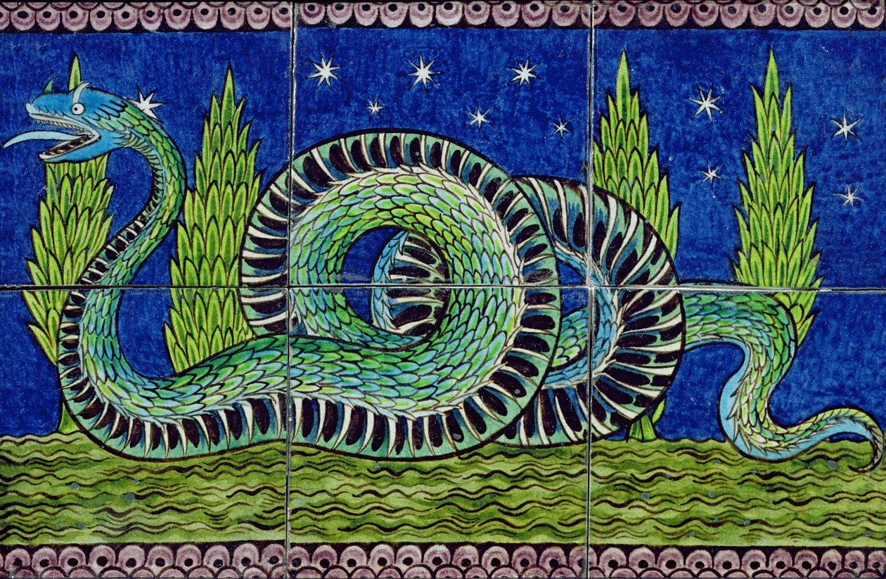 Panneau de carreaux de bête mythique - William de Morgan