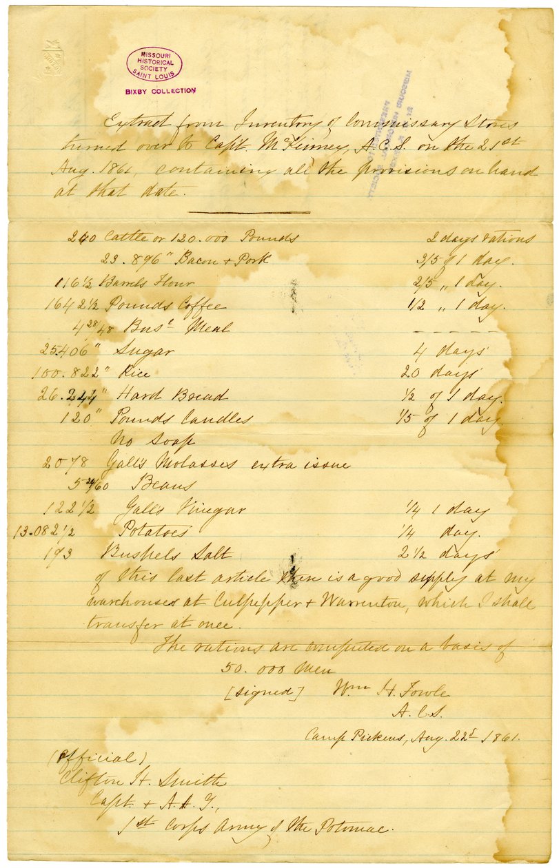 Liste de toutes les provisions disponibles - William H. Fowle