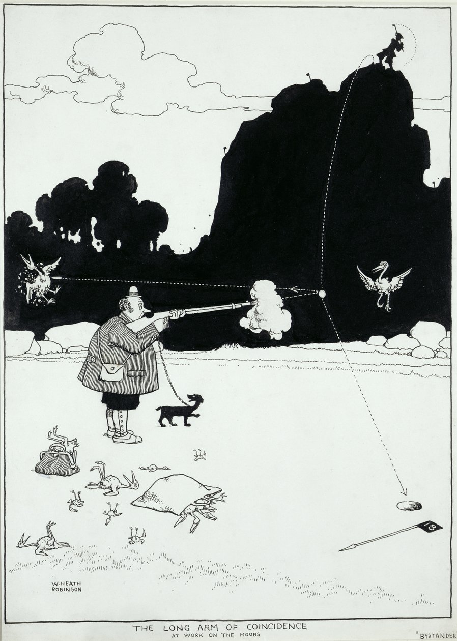 Le long bras de la coïncidence au travail sur les landes, une illustration pour The Bystander, août 1922 - William Heath Robinson
