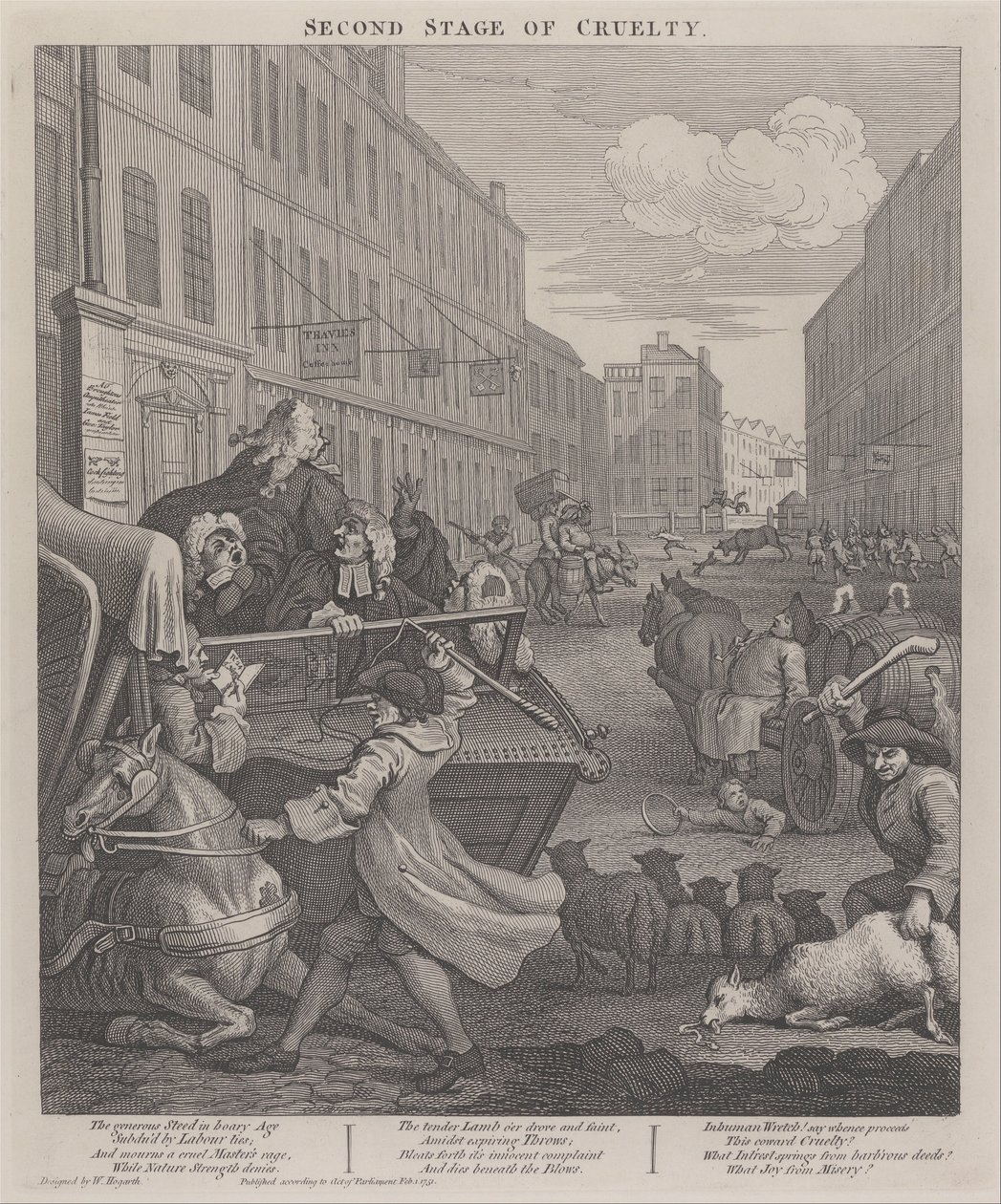 Le deuxième stade de la cruauté - Cocher battant un cheval tombé - William Hogarth