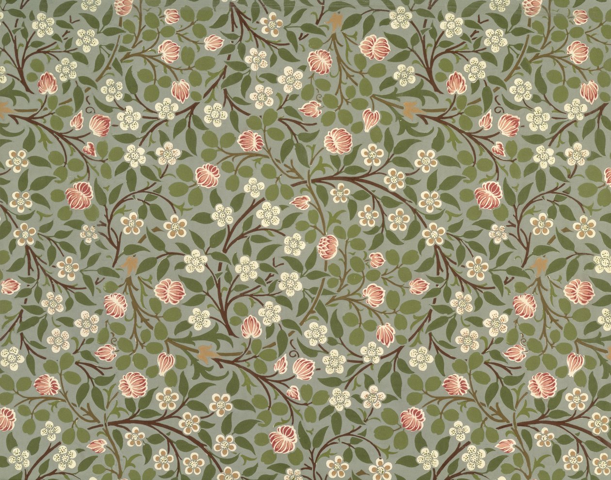 Petit motif de papier peint à fleurs roses et blanches - William Morris