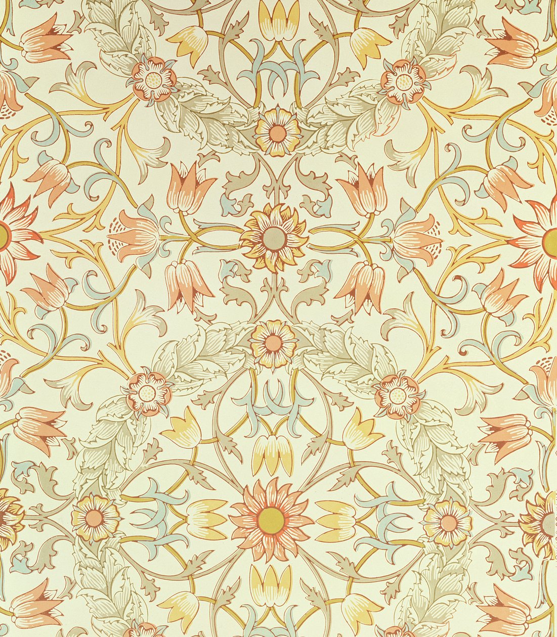 Papier peint avec un motif floral de lys entourés de roses conçu par William Morris - William Morris