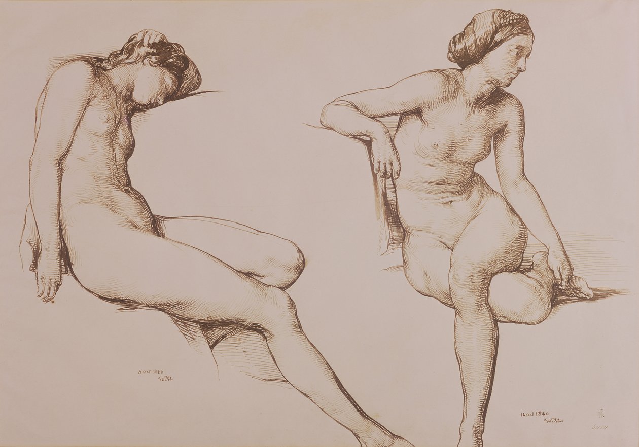 Dessin sépia de femme nue, vers 1860 - William Mulready