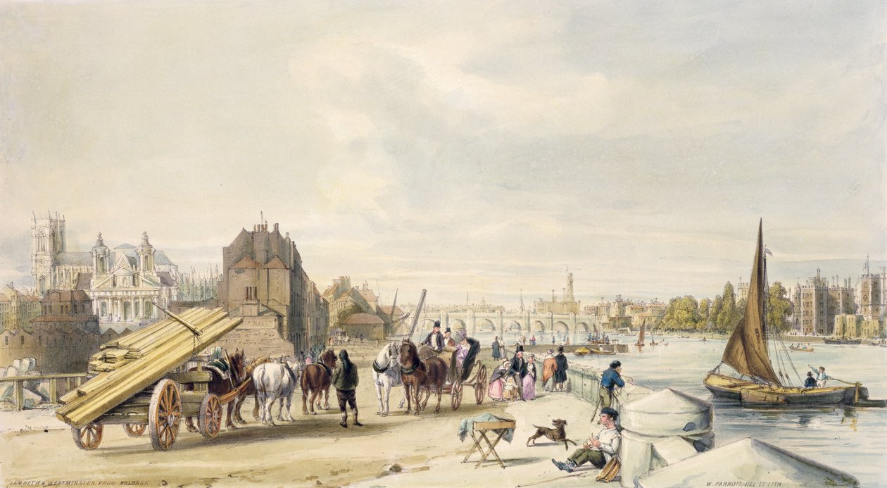 Lambeth et Westminster depuis Millbank - William Parrott