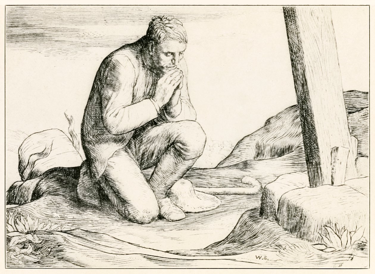"Christian perd son fardeau" de "Le Voyage du pèlerin de ce monde à celui qui est à venir" par John Bunyan - William Strang