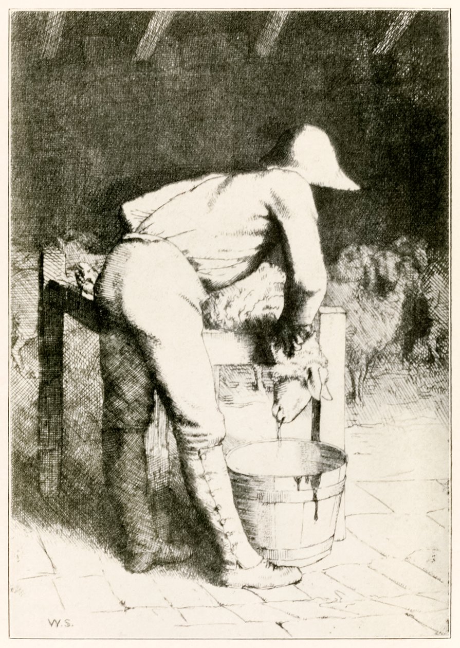 Le Boucher et le Mouton de Le Voyage du Pèlerin de ce Monde à Celui qui Vient par John Bunyan (1628-1688) illustration de William Strang (1859-1921) - William Strang