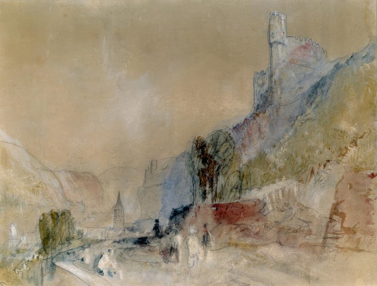 La chapelle de Clémence avec le château de Rheinstein et le château de Reichenstein - Joseph Mallord William Turner
