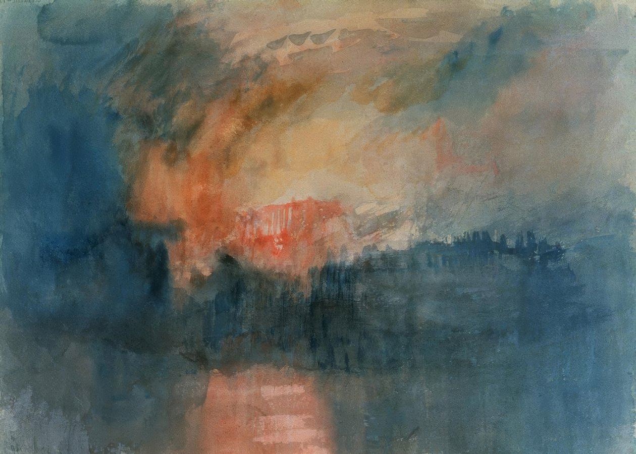 Incendie des maisons du Parlement le 16/10/1834 – 1835 – Romantisme anglais. Artiste : Joseph Mallord William Turner. Emplacement : Tate Gallery, Angleterre - Joseph Mallord William Turner