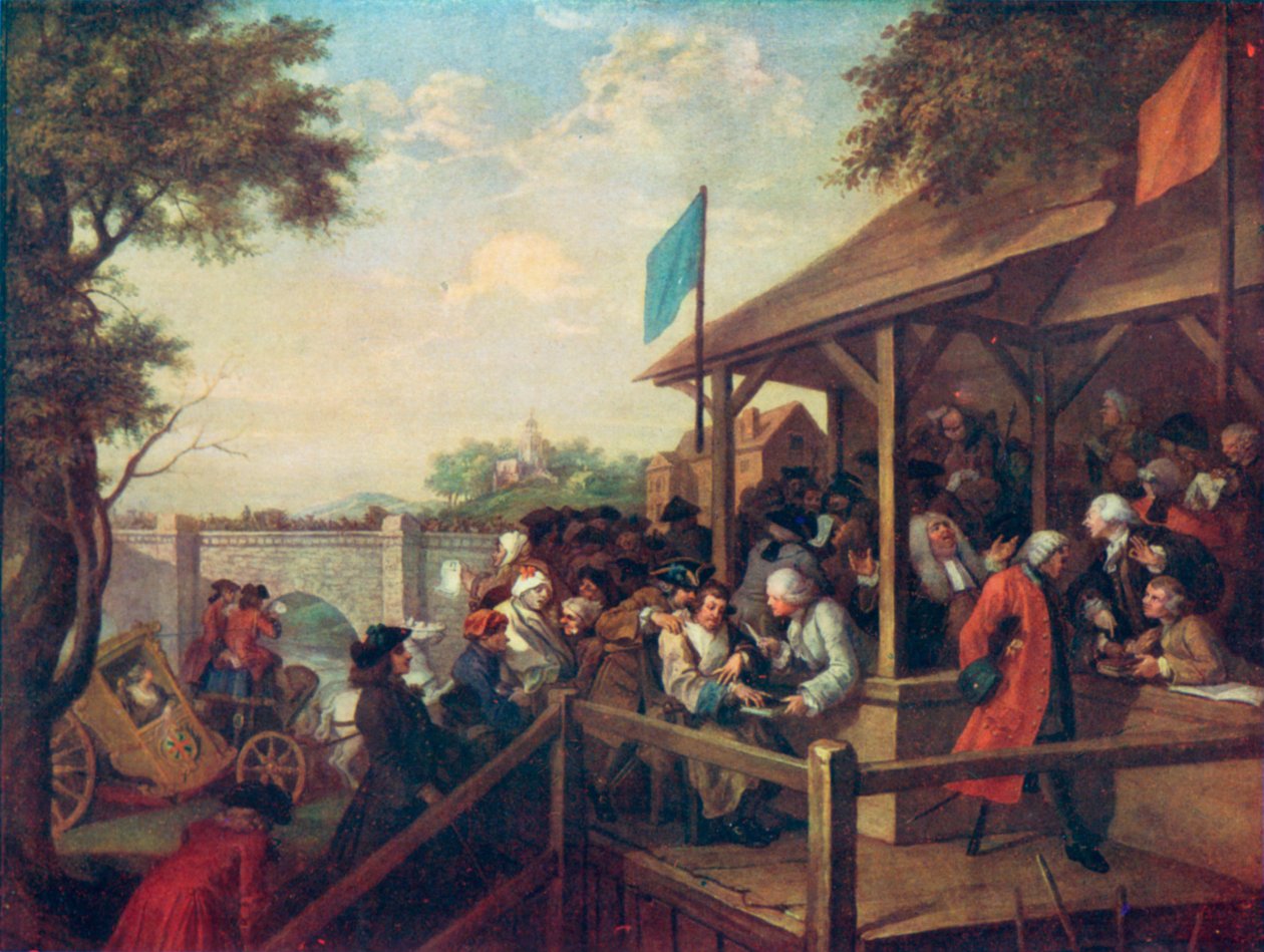 Une élection : Le scrutin (lithographie couleur) - William (after) Hogarth