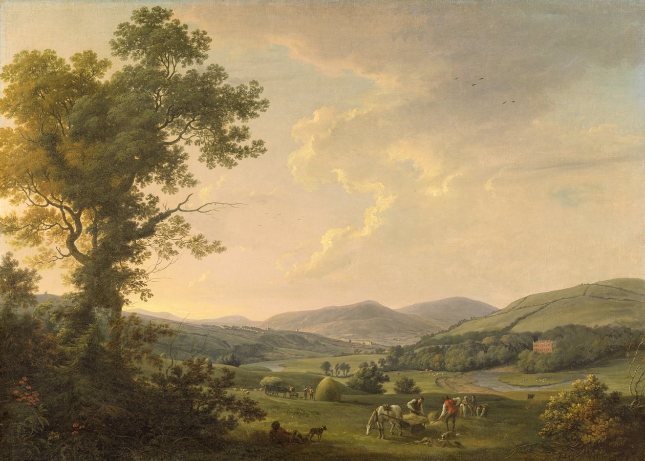 Paysage avec faneurs et vue lointaine d
