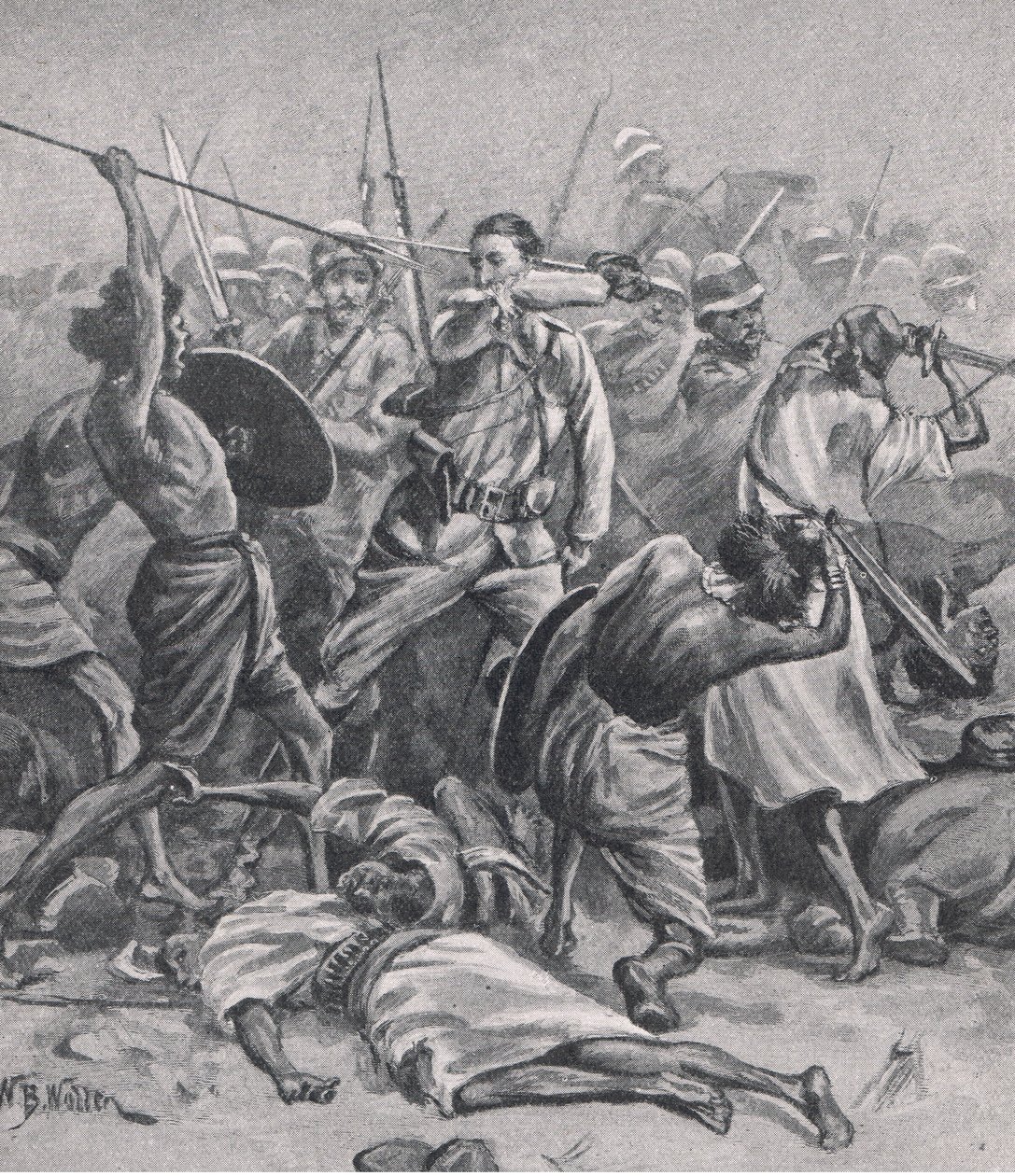 La place à Abu-Klea, 17 janvier 1885, illustration de British Battles on Land and Sea, 1915 - William Barnes Wollen