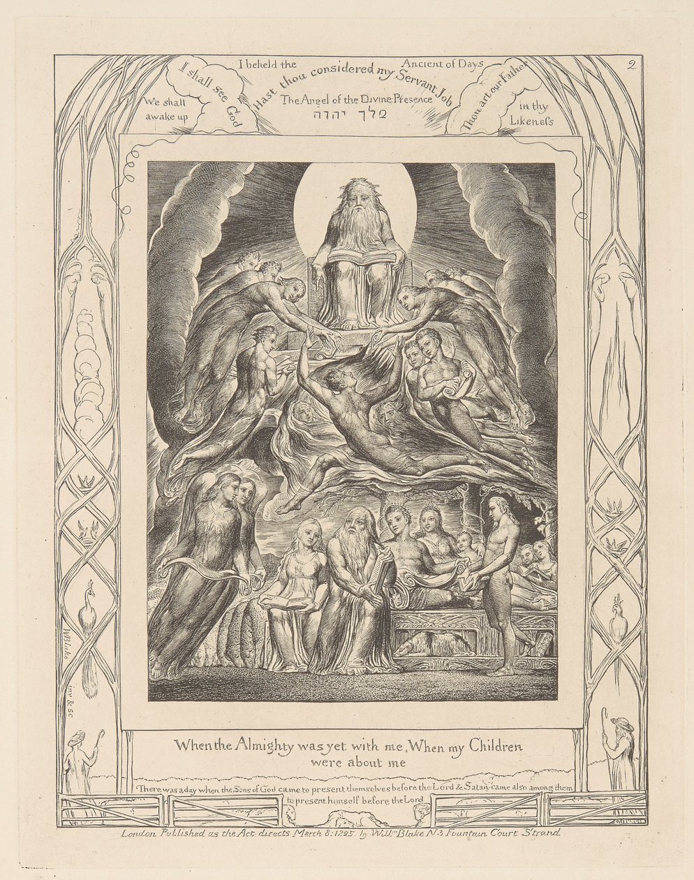 Le Livre de Job, Planche 2, Satan devant le trône de Dieu - William Blake
