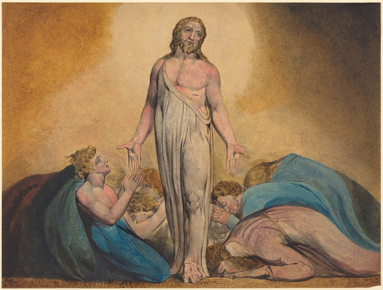 Le Christ apparaissant à ses disciples après la résurrection, vers 1795 (estampe avec aquarelle et tempera) - William Blake