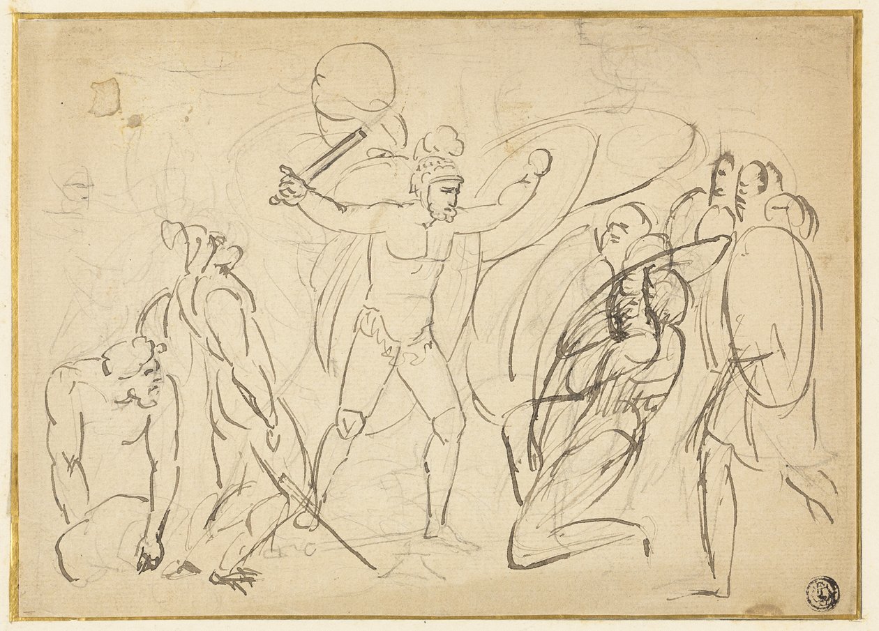 Combat classique (recto); Esquisse de nu masculin (verso) - William Blake