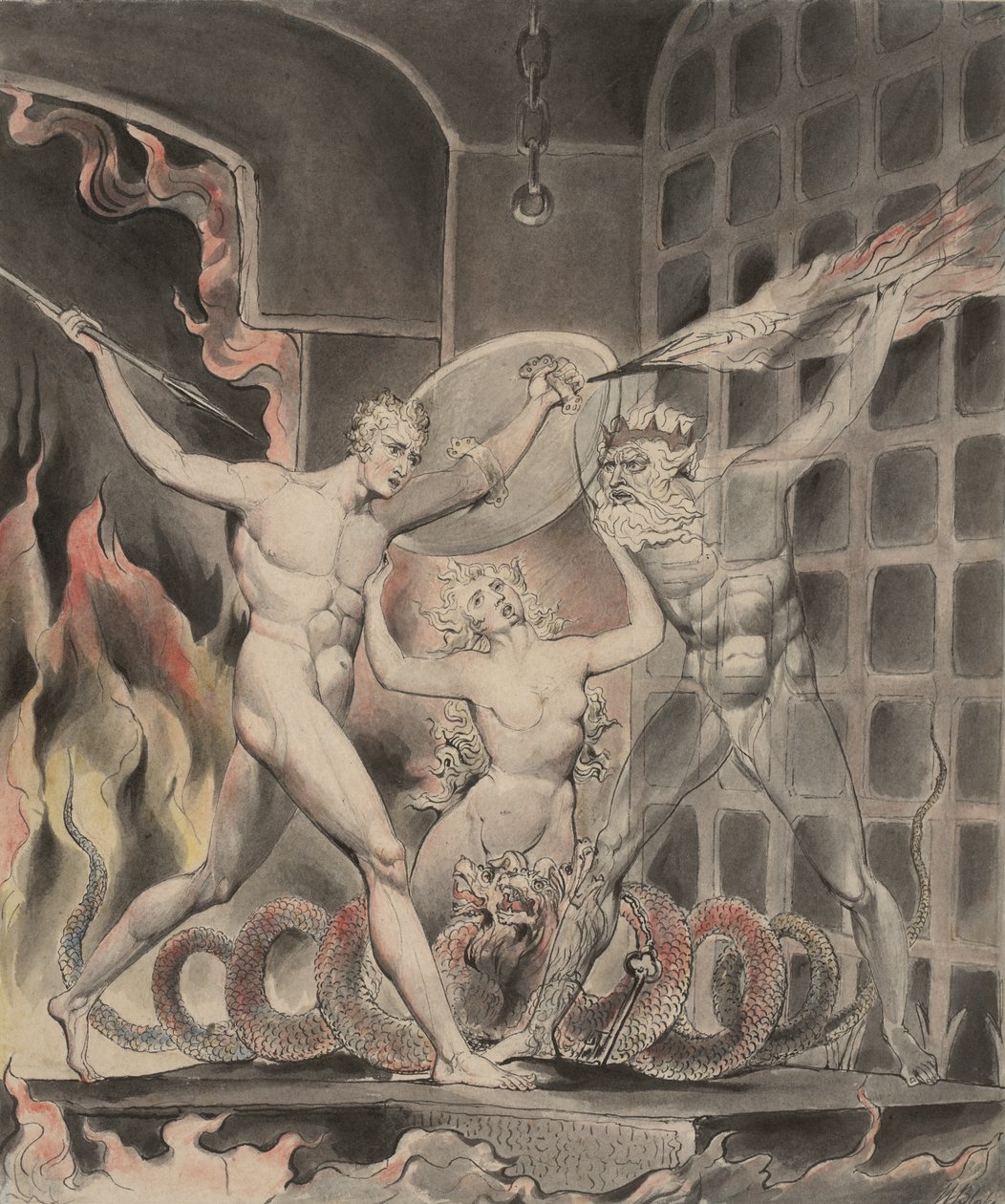 Illustration 2 du "Paradis perdu" de Milton : Satan, le péché et la mort : Satan arrive aux portes de l