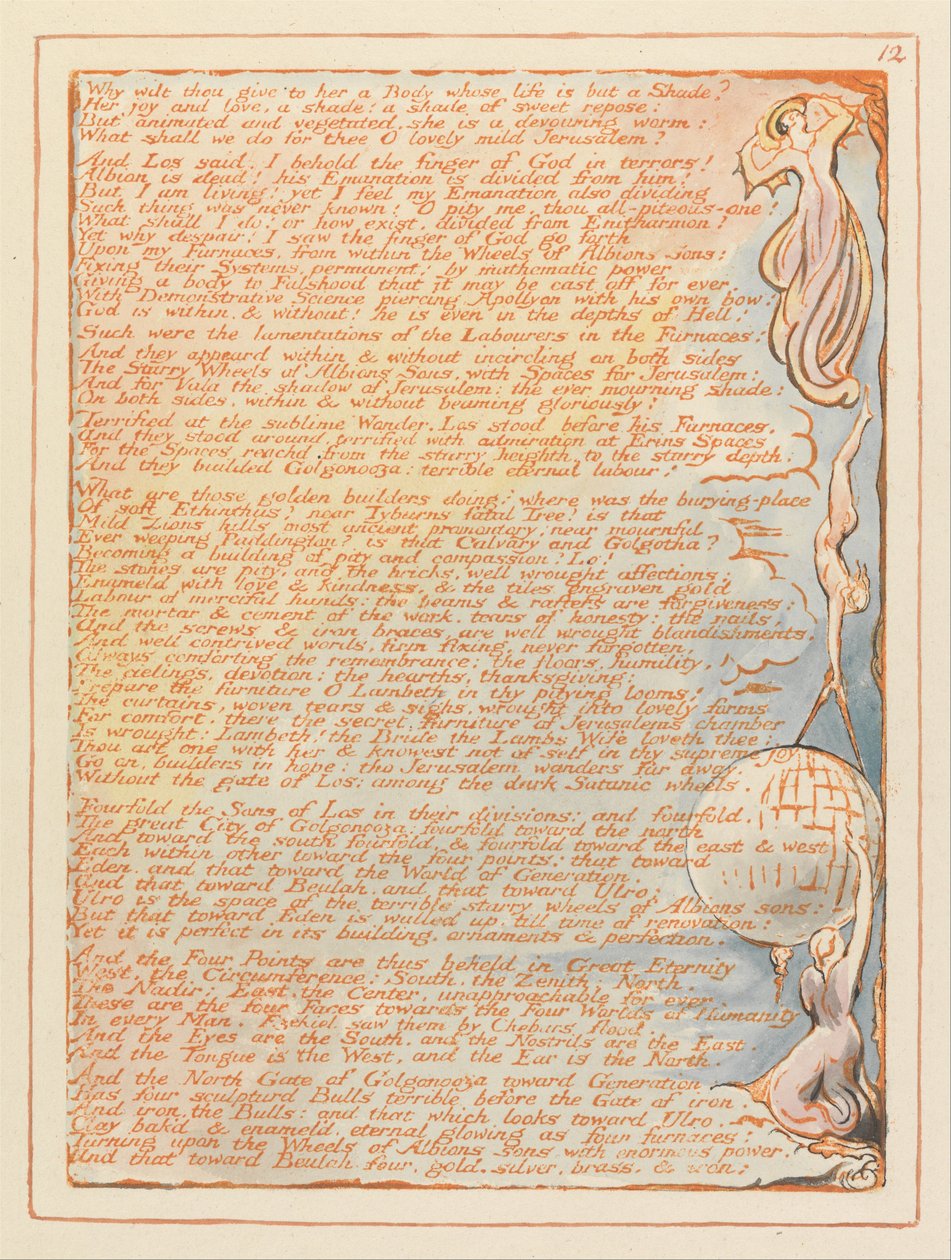 Jérusalem, Planche 12, Pourquoi veux-tu lui donner.... - William Blake