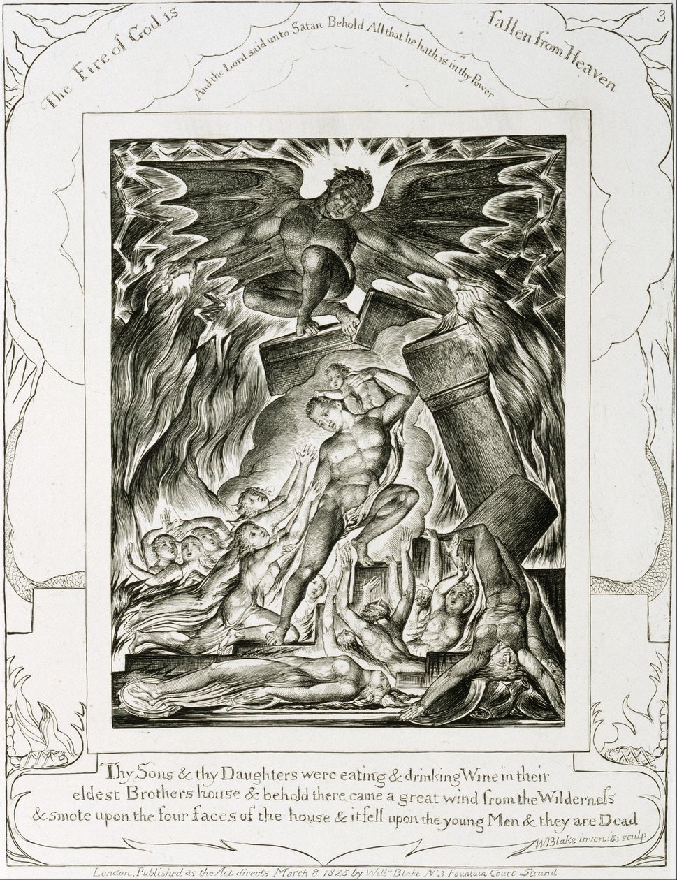 Les fils et les filles de Job submergés par Satan - William Blake