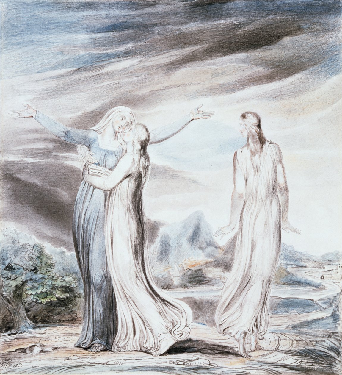 Naomi suppliant Ruth et Orpah de retourner au pays de Moab - William Blake
