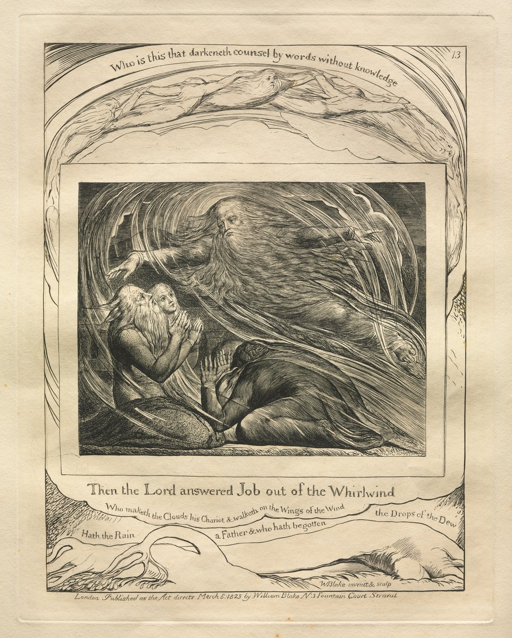 Le Livre de Job : Pl. 13, Alors le Seigneur répondit à Job du milieu de la Tempête - William Blake