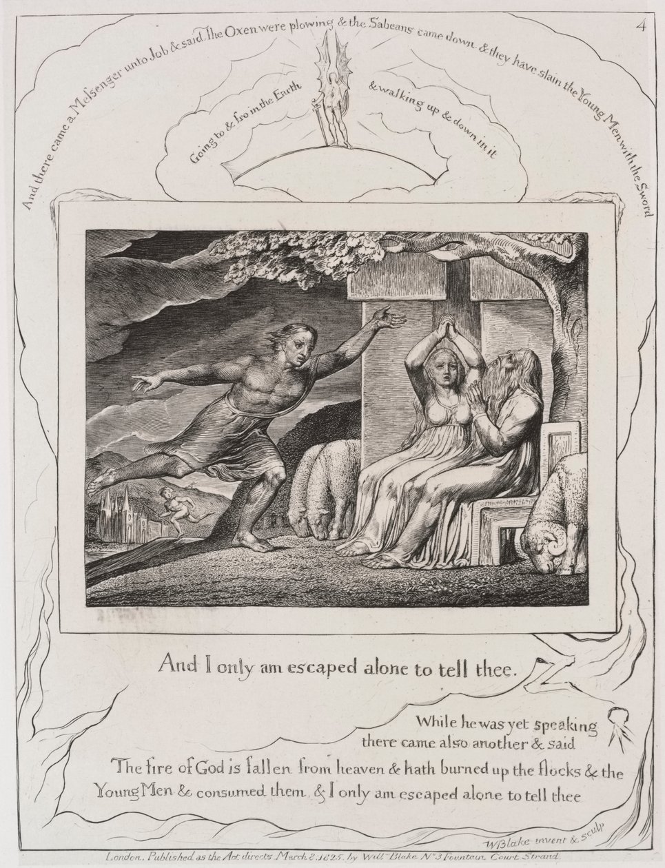 Le Livre de Job : Pl. 4, et je suis seul échappé pour te le dire - William Blake