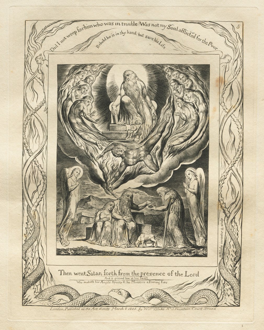 Le Livre de Job : Pl. 5, Alors Satan sortit de la présence du Seigneur, 1825 - William Blake