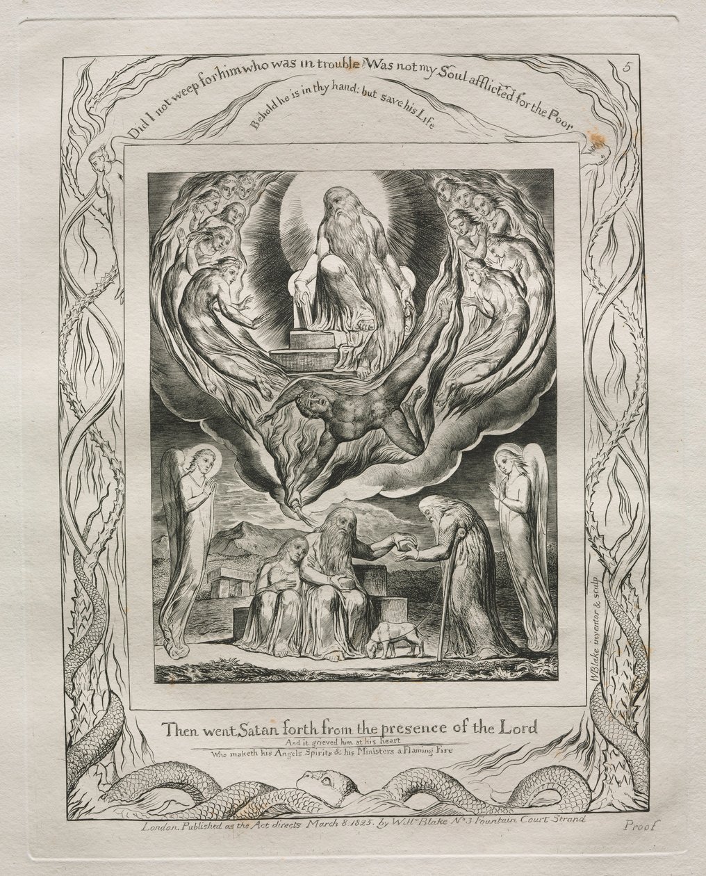 Le Livre de Job : Pl. 5, Alors Satan sortit de la présence du Seigneur, 1825 - William Blake
