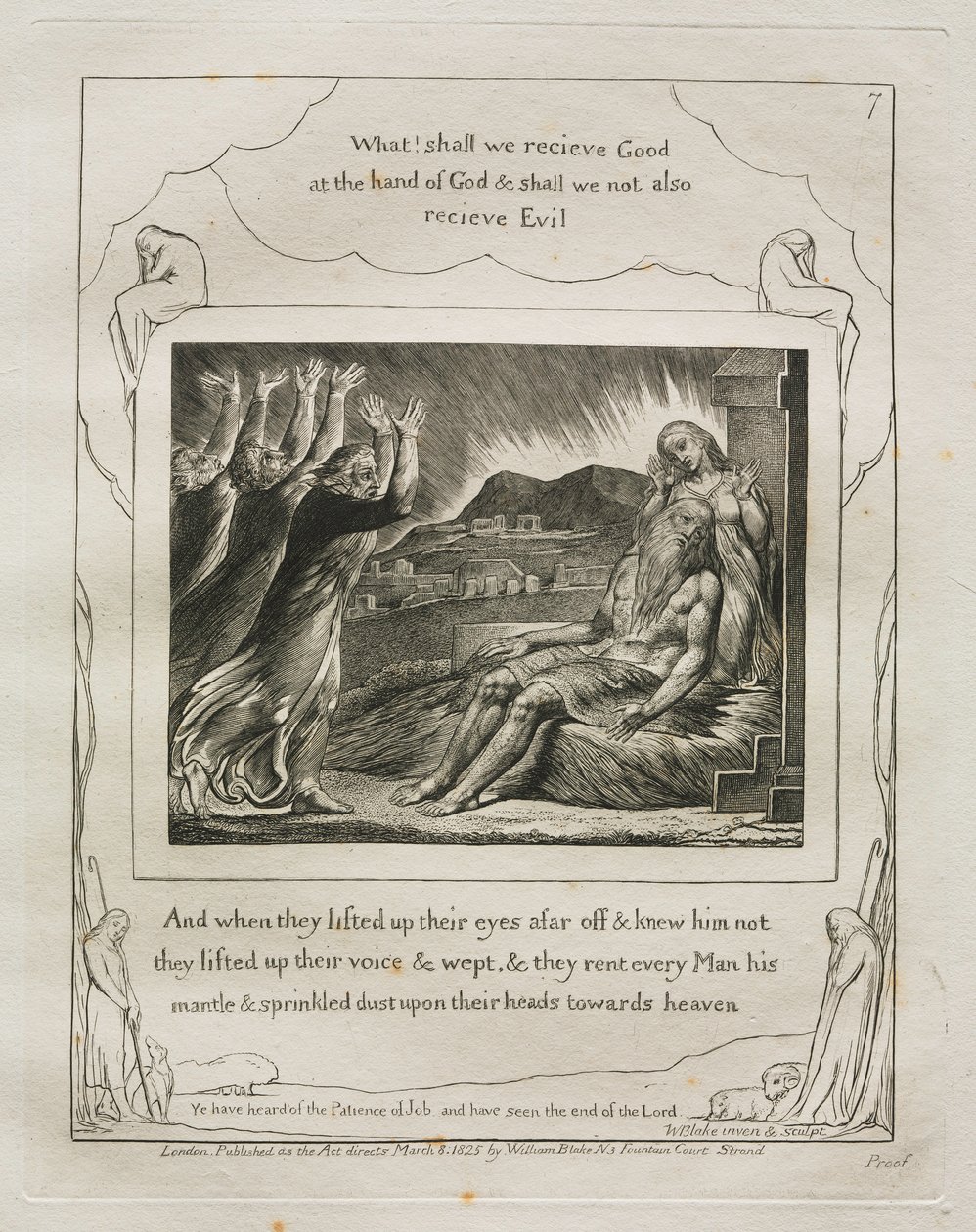 Le Livre de Job : Pl. 7, Et quand ils levèrent les yeux de loin et ne le reconnurent pas... - William Blake