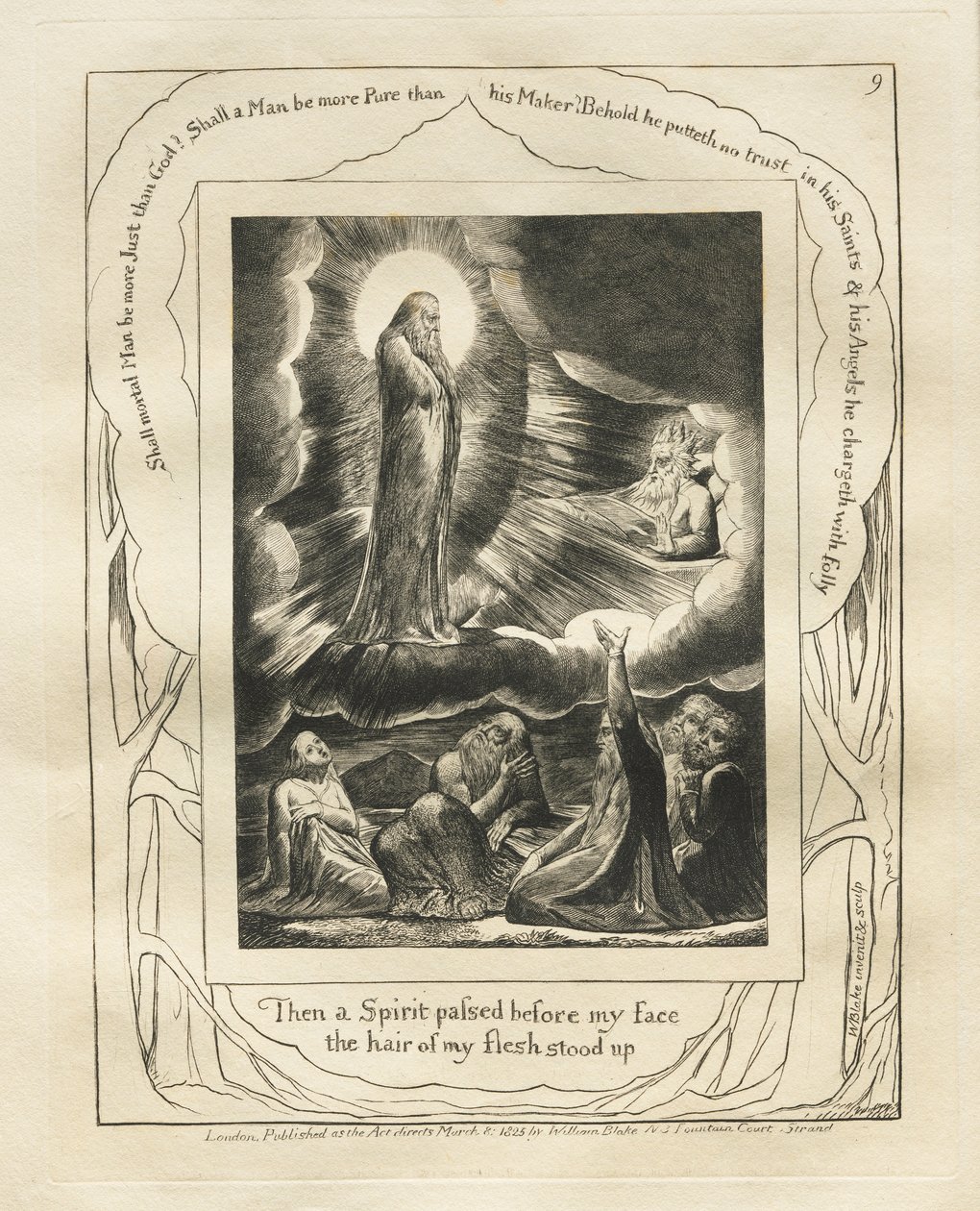 Le Livre de Job : Pl. 9, Alors un Esprit passa devant mon visage, les poils de ma chair se dressèrent - William Blake