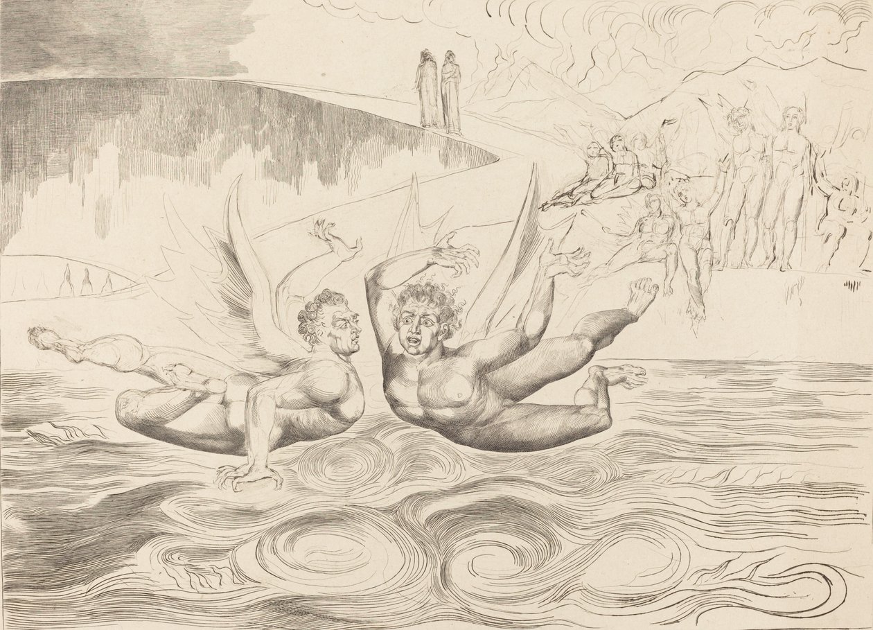 Le Cercle des Fonctionnaires Corrompus, les Diables se Battant - William Blake