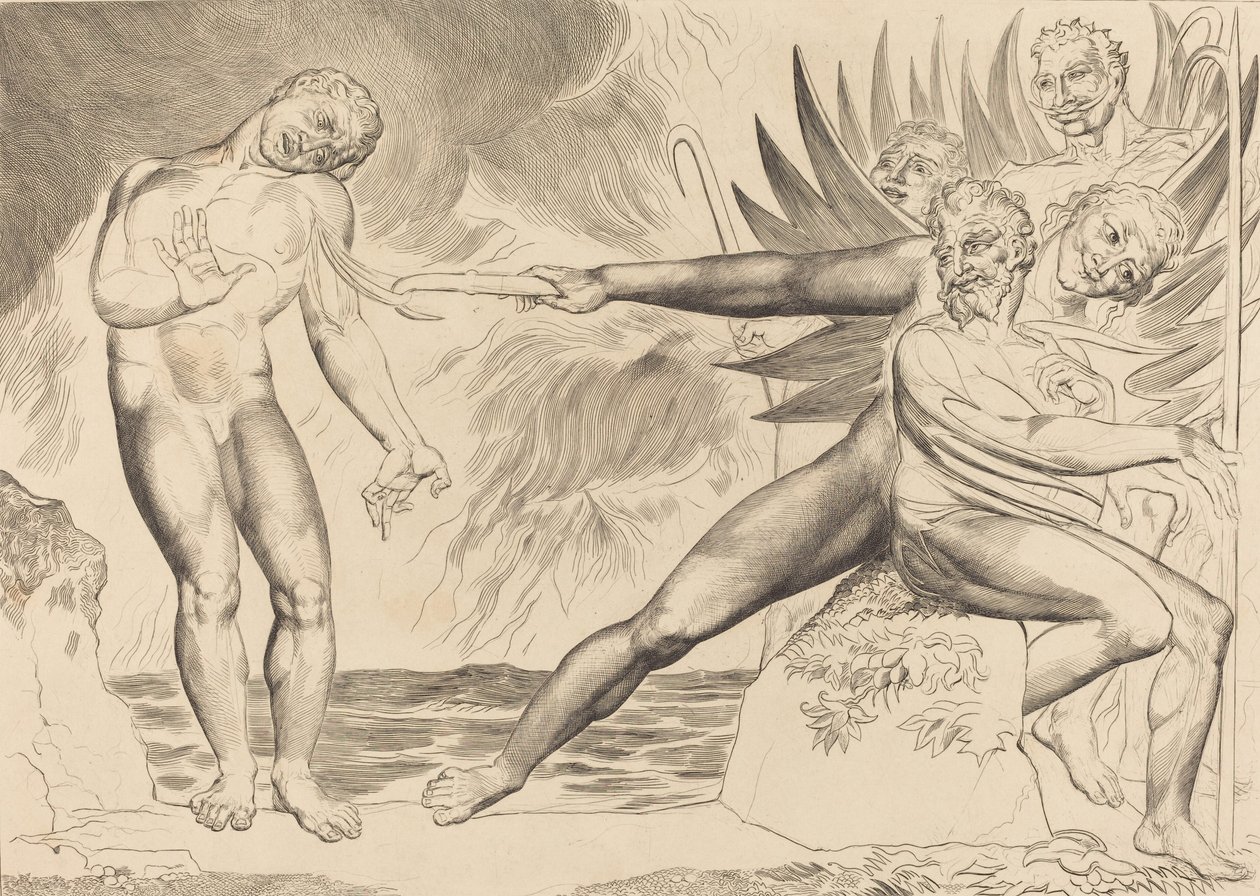 Le cercle des fonctionnaires corrompus, les diables tourmentant Ciampolo - William Blake