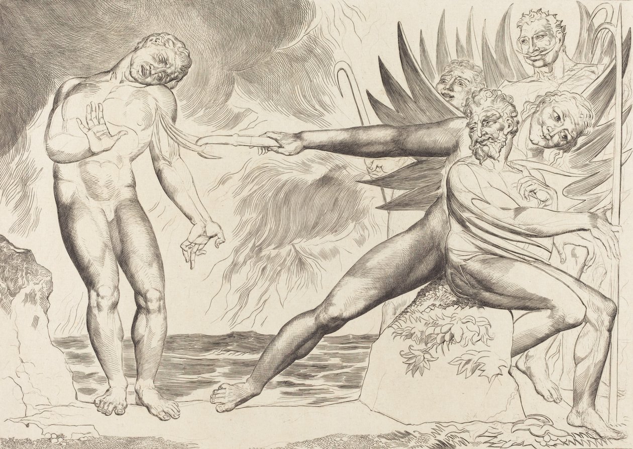 Le cercle des fonctionnaires corrompus, les diables tourmentant Ciampolo - William Blake