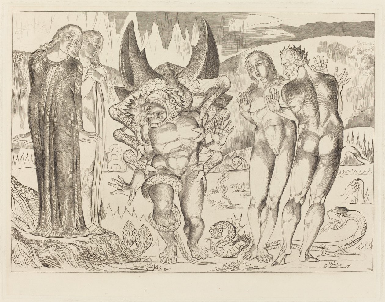 Le Cercle des Voleurs; Agnolo Brunelleschi Attaqué par un Serpent à Six Pattes - William Blake