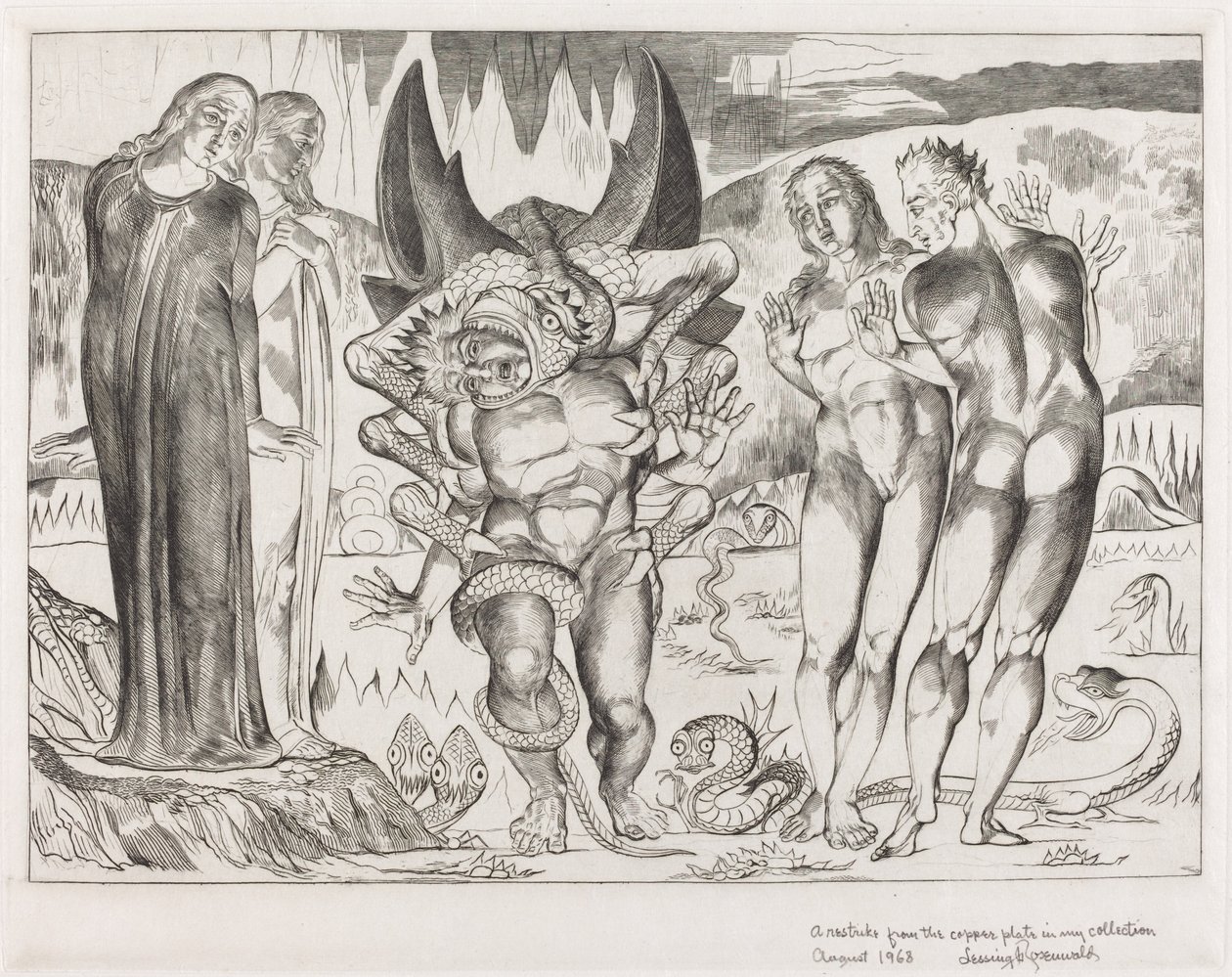 Le Cercle des Voleurs; Agnolo Brunelleschi Attaqué par un Serpent à Six Pattes - William Blake