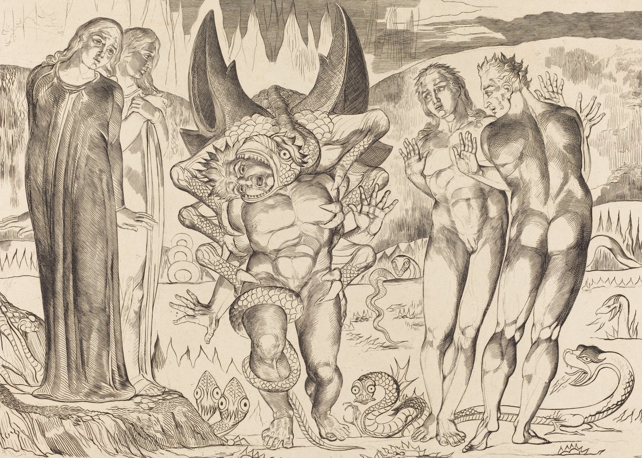 Le Cercle des Voleurs, Agnolo Brunelleschi Attaqué par un Serpent à Six Pattes - William Blake
