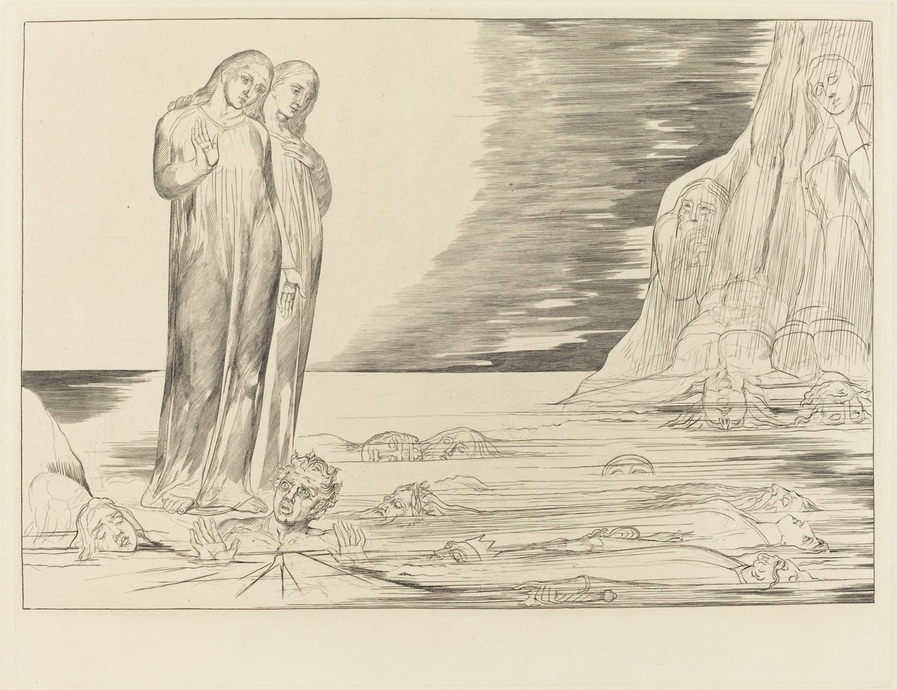 Le Cercle des Traîtres; le Pied de Dante Frappe Bocca degli Abbate - William Blake