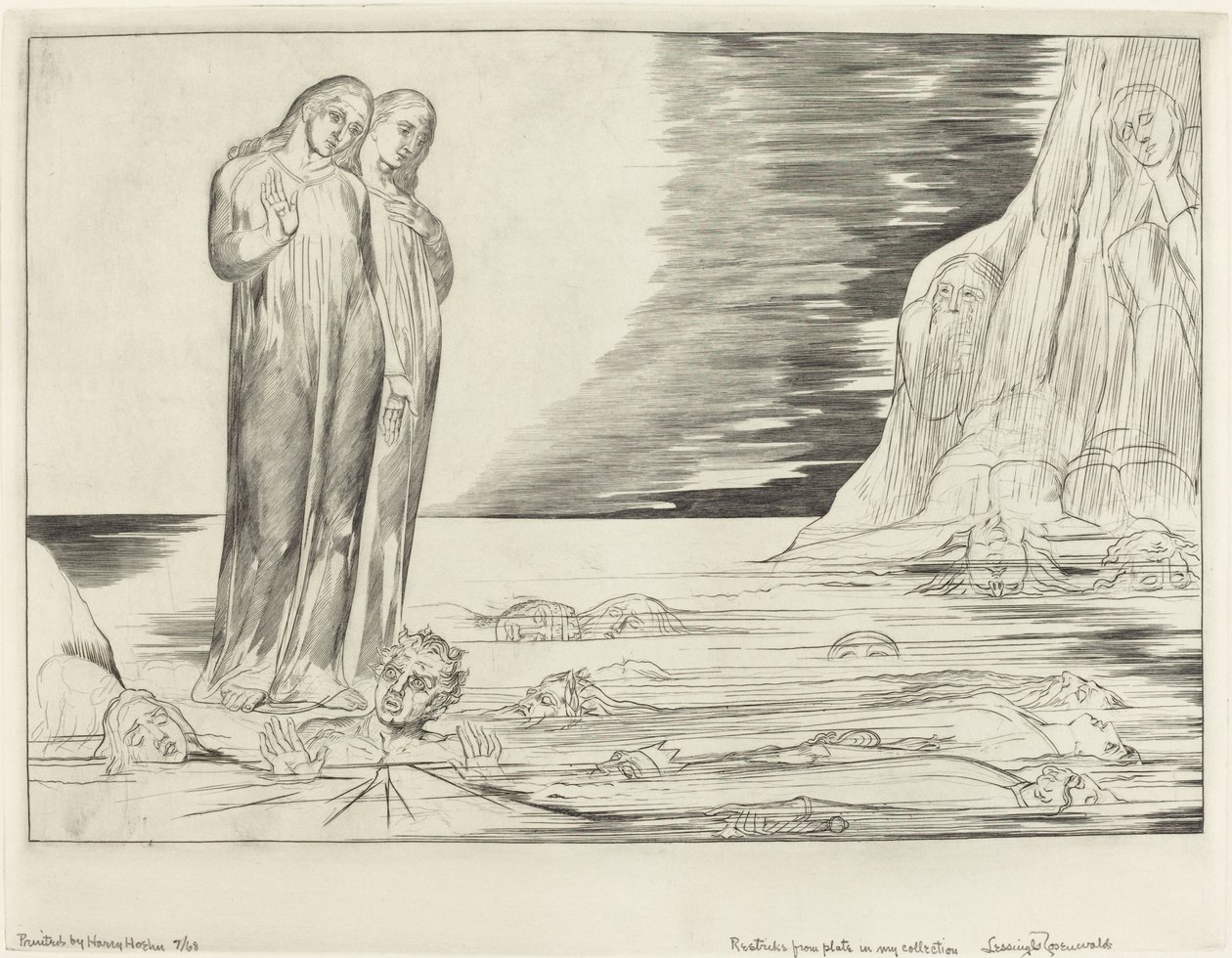 Le Cercle des Traîtres; Le Pied de Dante Frappant Bocca degli Abbate - William Blake