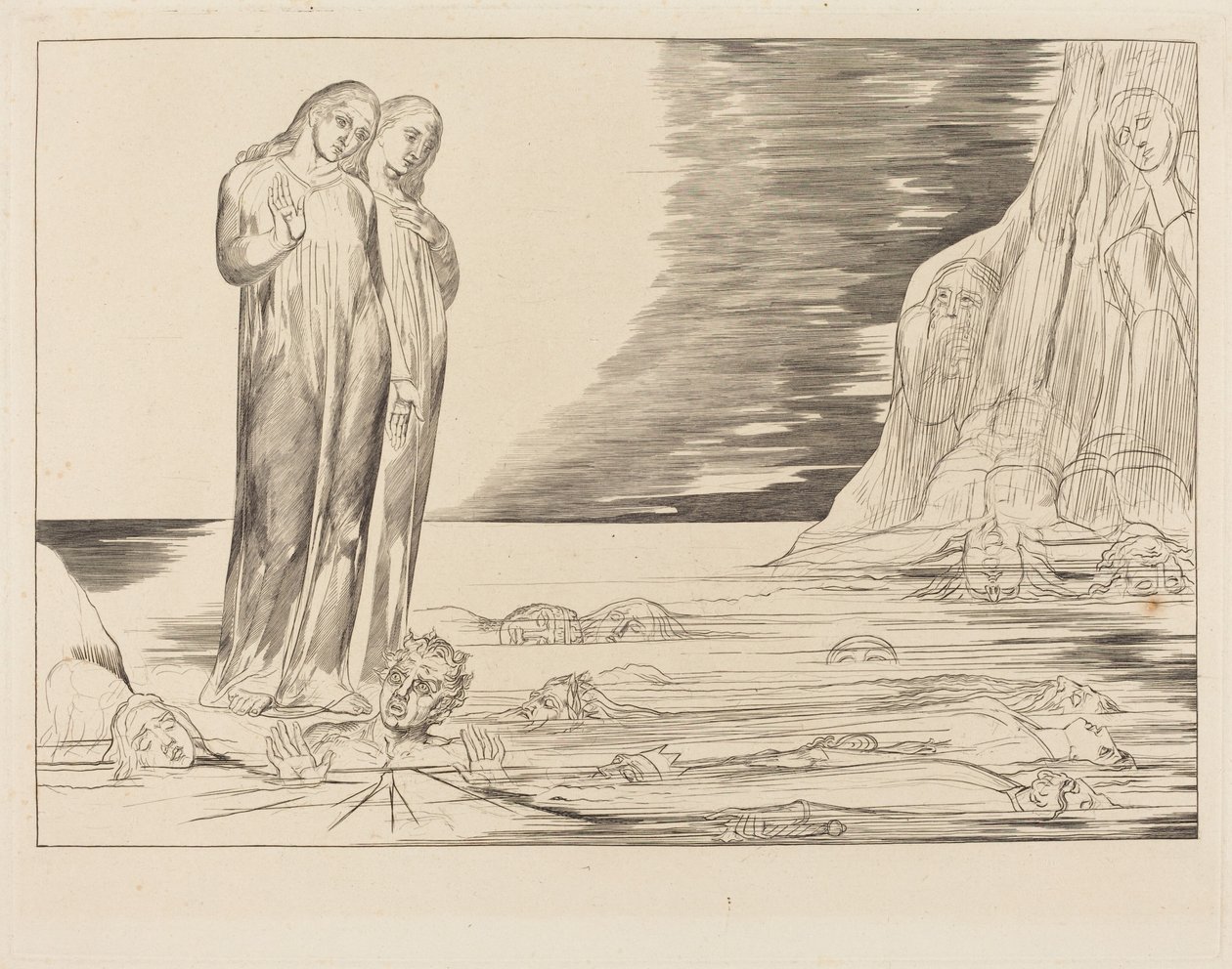 Le cercle des traîtres ; le pied de Dante frappant la « Bocca degli Abbate » - William Blake