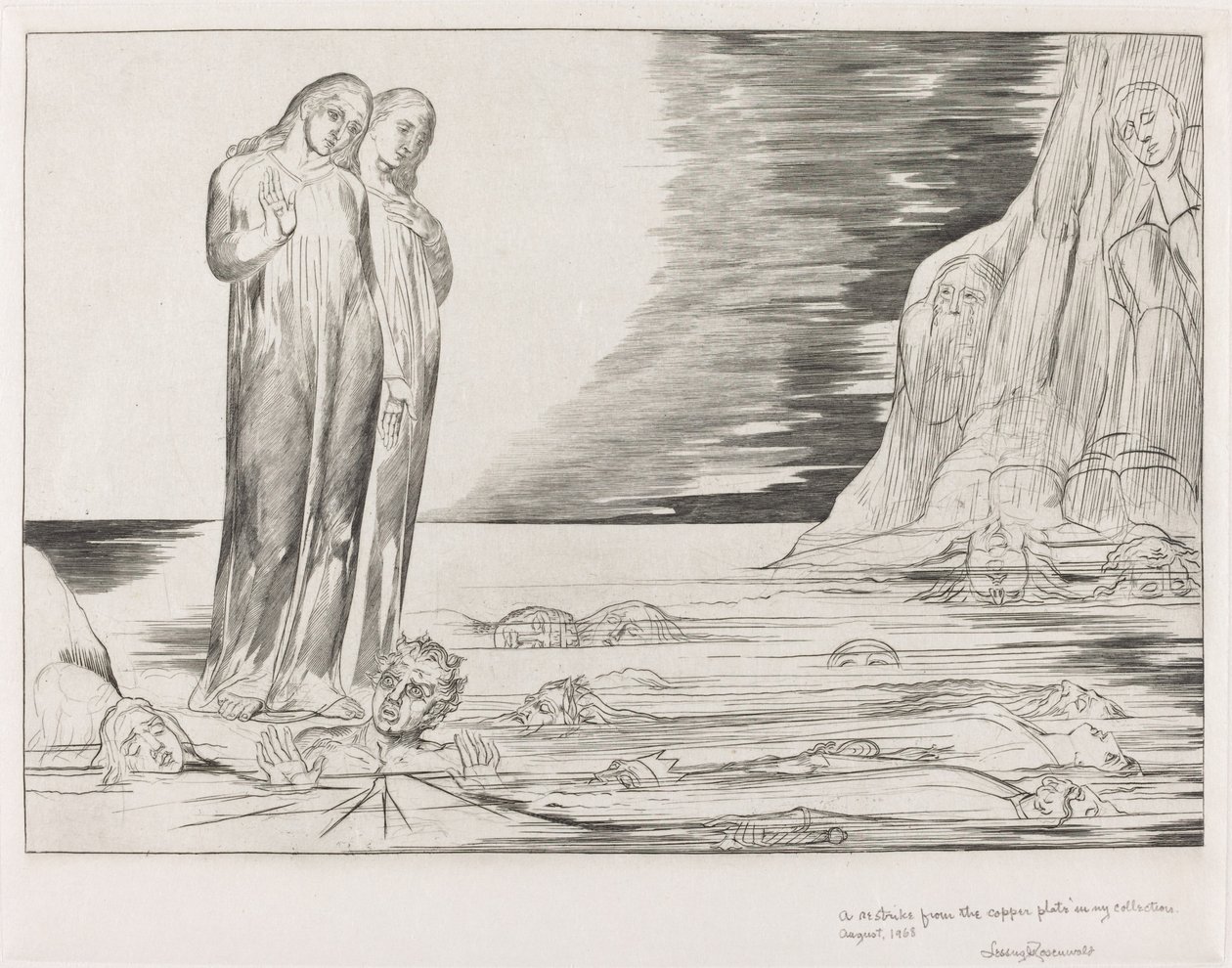 Le cercle des traîtres, le pied de Dante frappant Bocca degli Abbate - William Blake