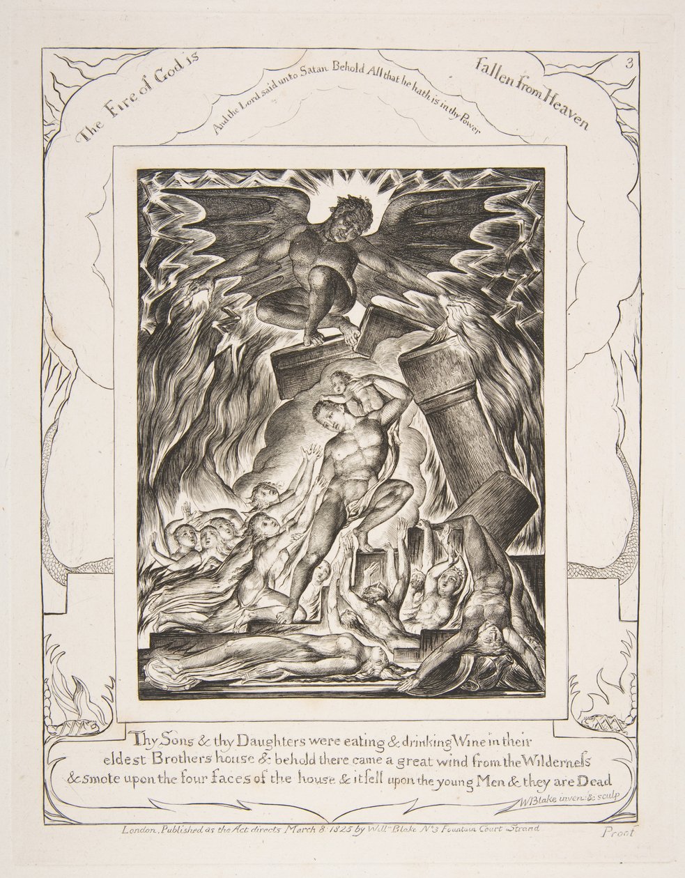La Destruction des fils de Job, des Illustrations du Livre de Job - William Blake