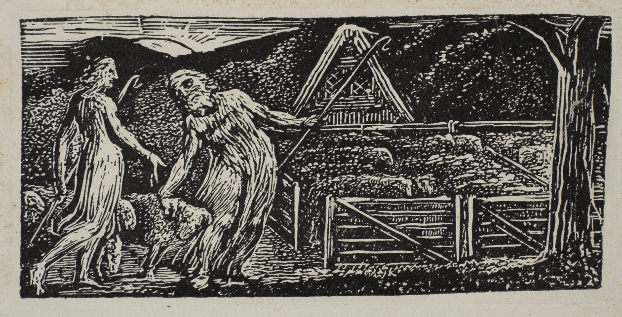 Thenot et Colinet mènent leurs troupeaux ensemble, de Pastorales de Virgile de Thornton, 1821 - William Blake
