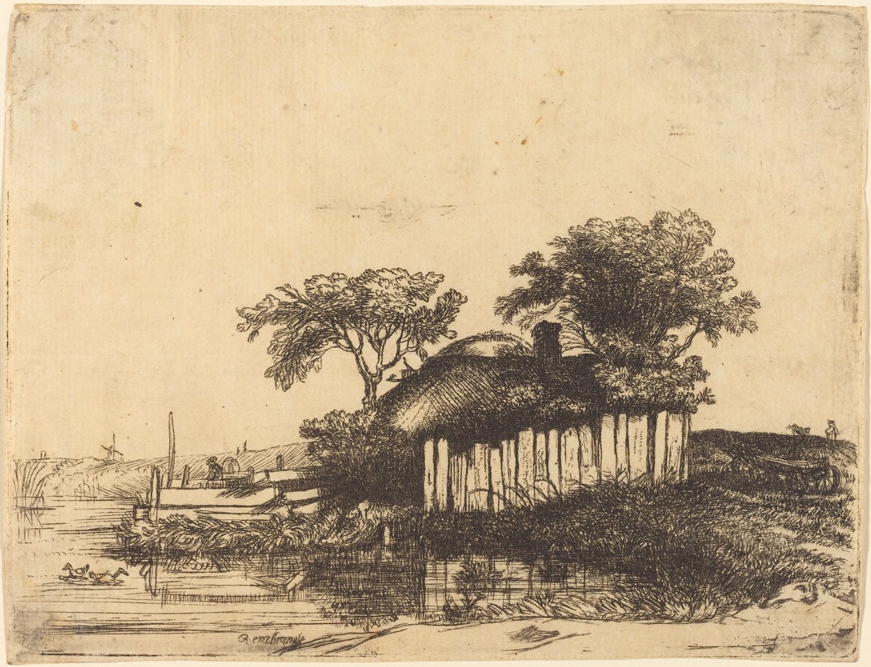 Cottage avec palissade blanche - William Byron after Rembrandt van Rijn