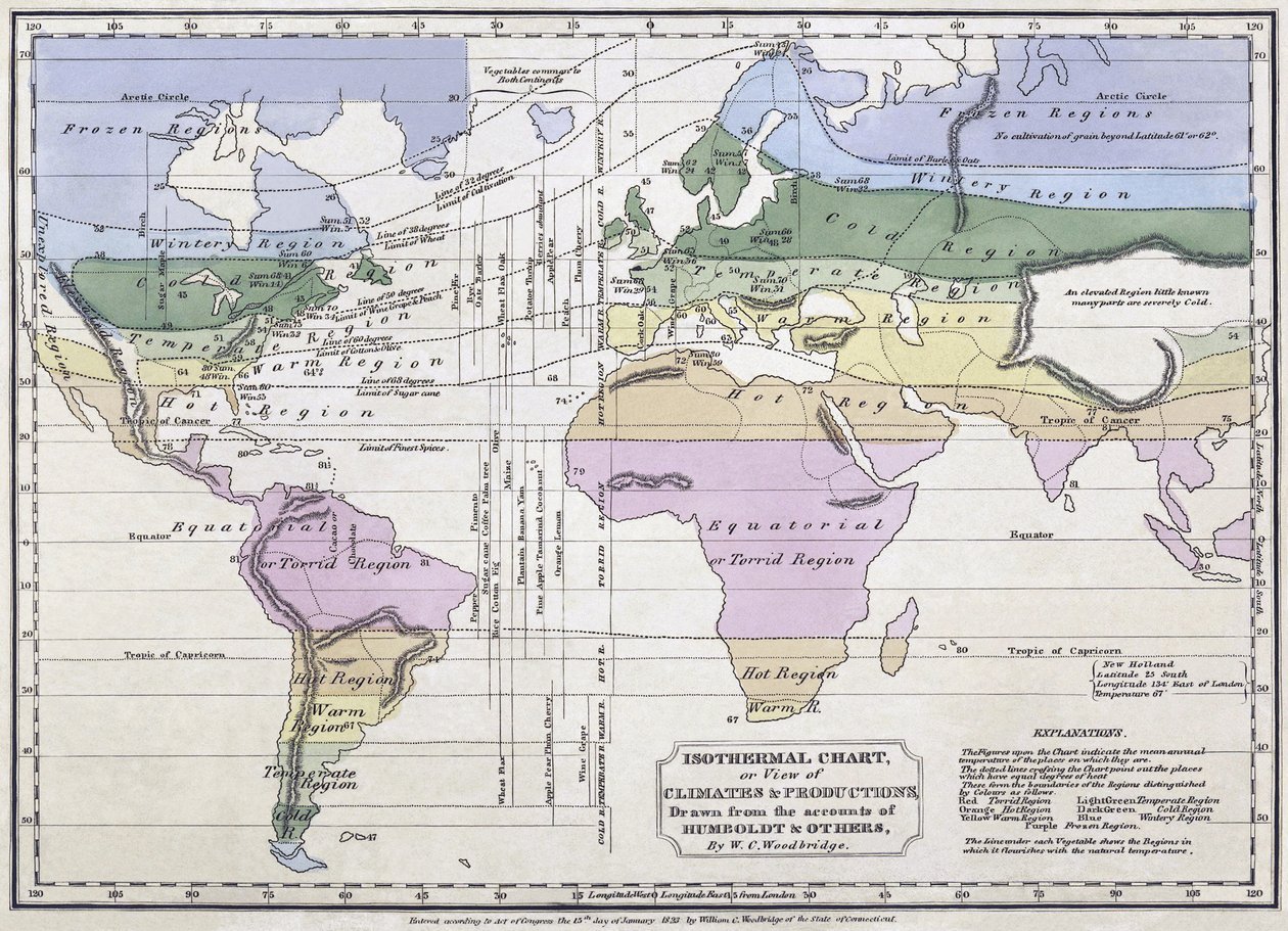 Carte isothermique, ou vue des climats et des productions, illustration des comptes d