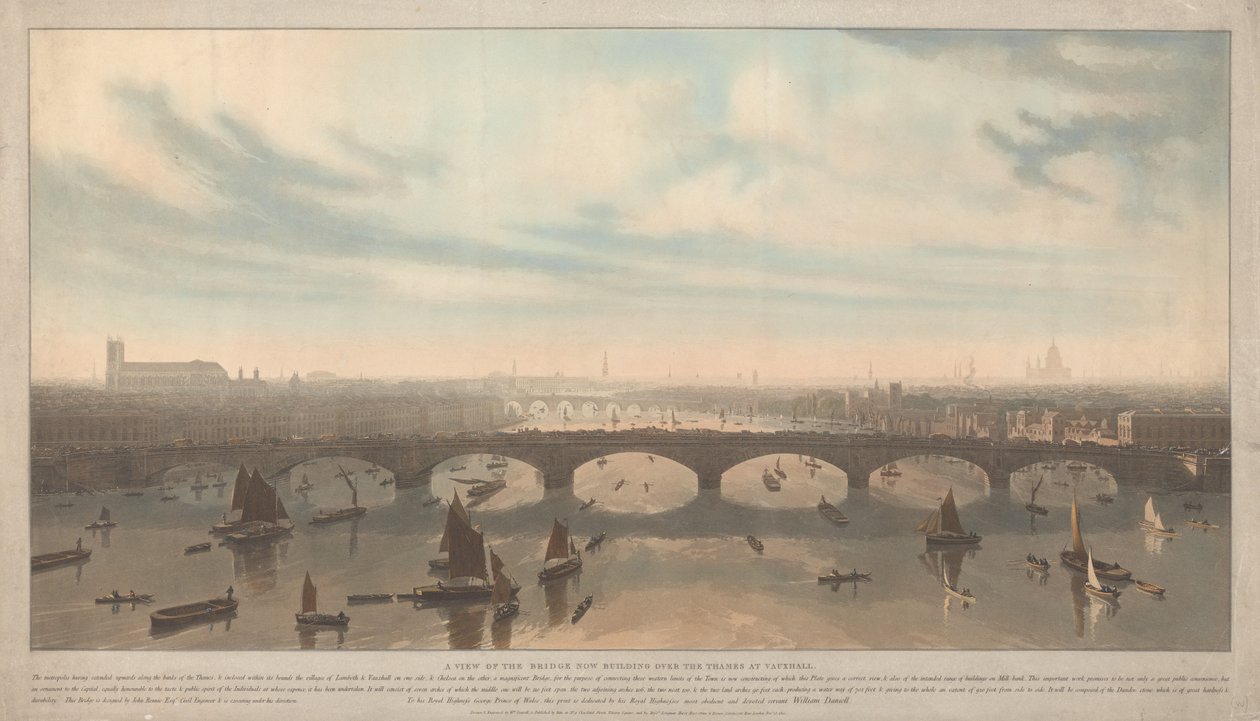 Vue du pont alors en construction sur la Tamise à Vauxhall - William Daniell