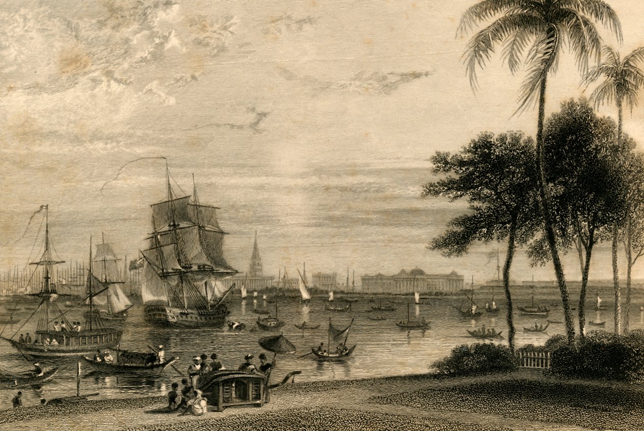 Calcutta, depuis Garden house reach, 1835 - William Daniell