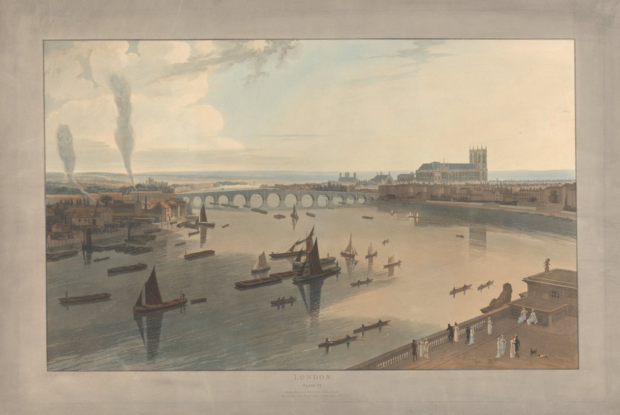 Planche VI : Londres, le pont de Westminster et l