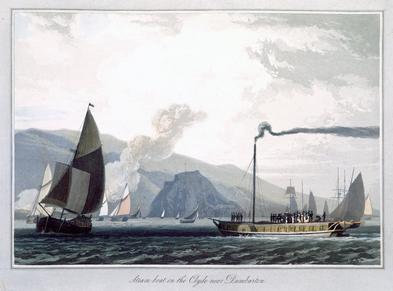 Bateau à vapeur sur la Clyde près de Dumbarton, Écosse, 1829 - William Daniell