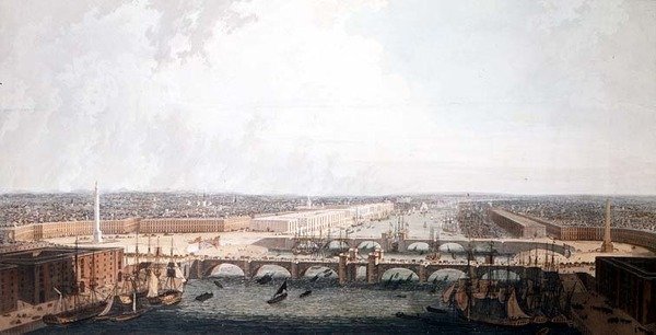 Vue de Londres avec les améliorations de son port et le double pont de Londres. Soumis au comité restreint de la Chambre des communes par William Daniel - William Daniell
