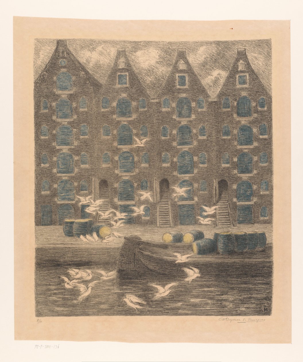 Entrepôts sur le Brouwersgracht à Amsterdam - William Degouve de Nuncques (signed by artist)